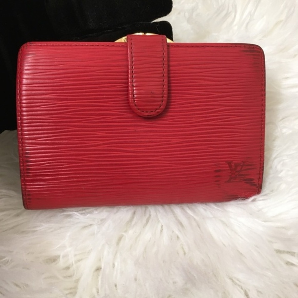 authentic louis vuitton red epi wallet multi funti